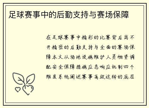 足球赛事中的后勤支持与赛场保障